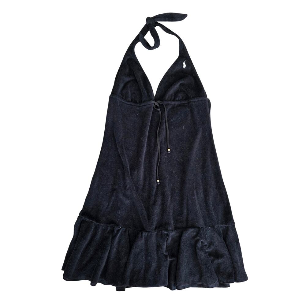 Polo Ralph Lauren Terry Cloth Halter Swim Cover Up Dress Black Size S